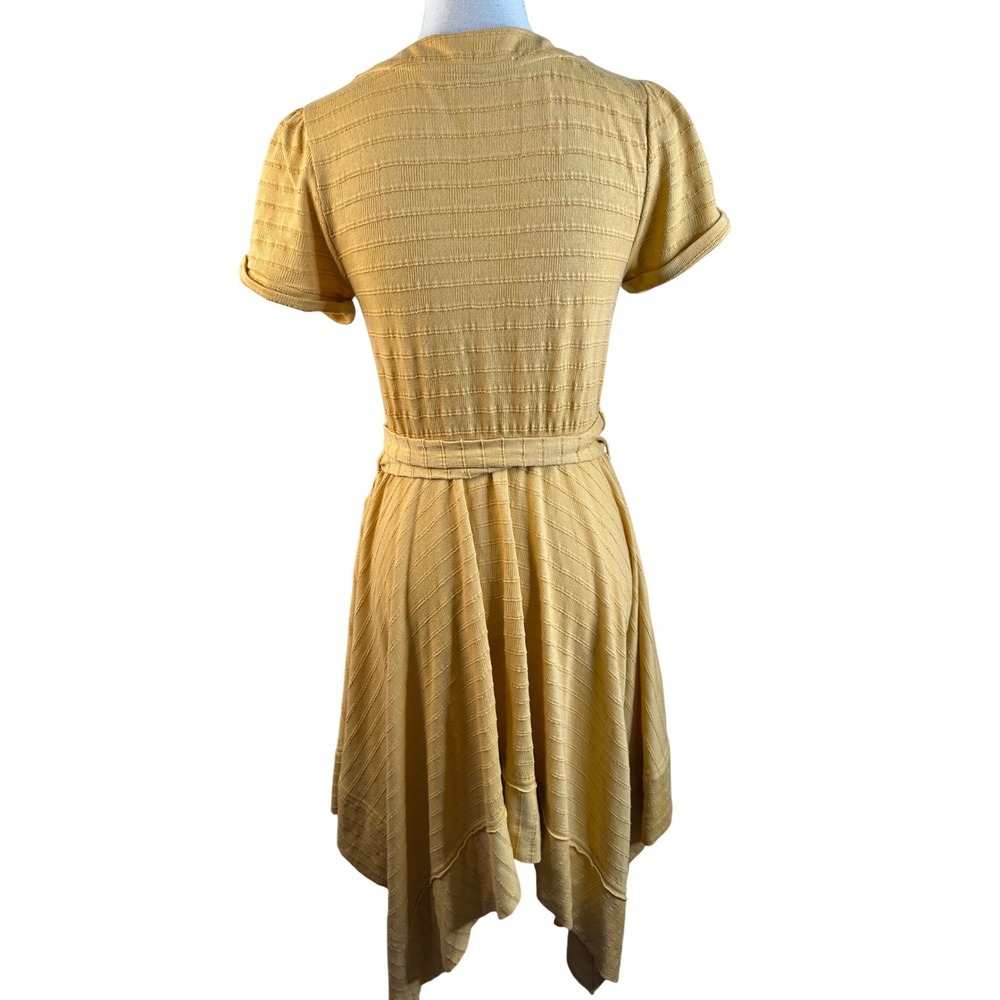 Free People Women's Yellow Textured Belted Handkerchief Hem Midi Dress Small - Picture 5 of 7